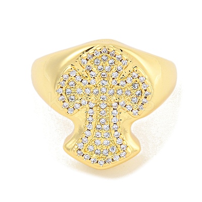 Rack Plating Cross Brass Micro Pave Clear Cubic Zirconia Cuff Finger Rings for Women RJEW-C103-14G-1