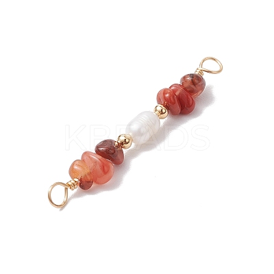 Natural Mixed Stone Chip & Natural Cultured Freshwater Pearl Rice Beaded Connector Charms PALLOY-JF03707-1