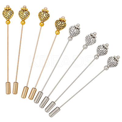 8Pcs 2 Colors Heart Brass & Alloy Brooches JEWB-GO00006-1
