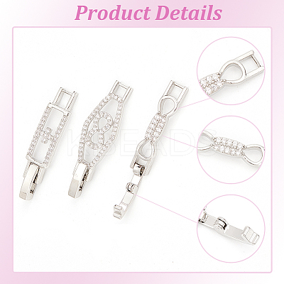 6Pcs 6 Styles Rack Plating Brass Micro Pave Clear Cubic Zirconia Watch Band Clasps ZIRC-OC0001-06-1