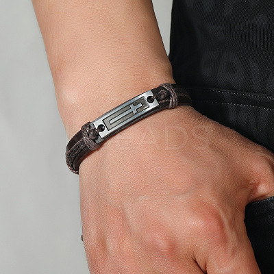 Alloy Rectangle with Cross Link Bracelet BJEW-C037-01B-1