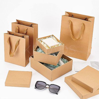 6Pcs 6 Style Rectangle Kraft Paper Bag with Handle CON-BC0002-39-1