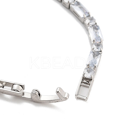 Brass Pave Clear Cubic Zirconia Rectangle & Flat Round Link Bracelets BJEW-B094-02A-1