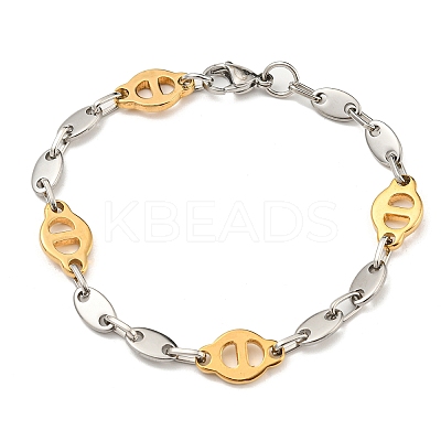 Ion Plating(IP) Two Tone 201 Stainless Steel Oval Link Chain Bracelet BJEW-B078-10GP-1