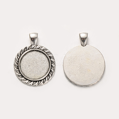 Tibetan Style Alloy Flat Round Pendant Cabochon Settings PALLOY-J494-20AS-1