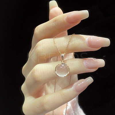 Flat Round Brass Pave Natural Rose Quartz Pendant Necklaces for Women WG46560-01-1