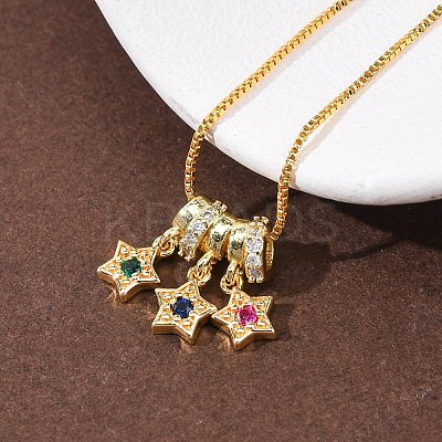 Brass Pave Colorful Cubic Zirconia Pendant Box Chain Adjustable Slider Necklaces LS-NJEW-D348-03B-G-1