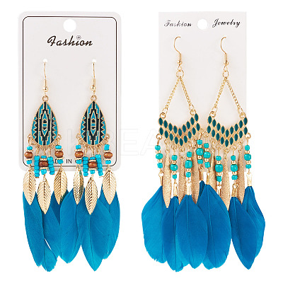 2 Pairs 2 Styles Feather Dangle Earrings EJEW-TA0001-48A-1