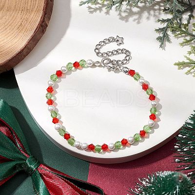 Faceted Bicone Imitation Austrian Crystal & Round Shell Pearl Beaded Bracelets for Women BJEW-JB10770-1