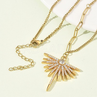 304 Stainless Steel Micro Pave Clear Cubic Zirconia Pendant Necklaces for Women LS-NJEW-Z103-01G-06-1