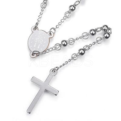 Non-Tarnish 304 Stainless Steel Rosary Bead Necklaces NJEW-D285-42P-1
