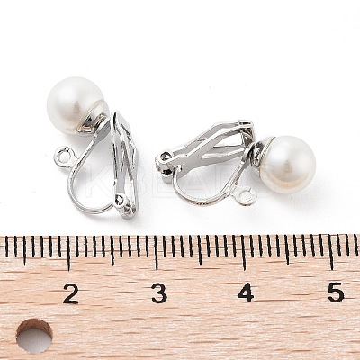304 Stainless Steel Clip-on Earring Findings with Imitation Pearl Plastic Beaded LS-STAS-H216-03C-P-1