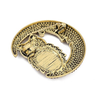 Owl with Moon Alloy Rhinestone Brooches for Backpack Clothes PALLOY-D361-19G-1