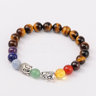 Stretch Buddhist Jewelry Multi-Color Gemstone Chakra Bracelets BJEW-JB01690-01-1