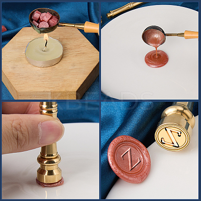 1Pc Golden Tone Brass Wax Seal Stamp Heads with Bamboo Stick Shaped Handles STAM-CP0001-05Z-1