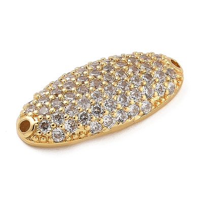 Rack Plating Brass Micro Pave Clear Cubic Zirconia Oval Connector Charms KK-A234-016G-1
