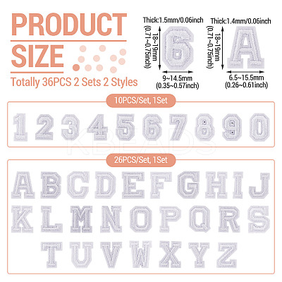 36Pcs 2 Sets 2 Styles Letter A~Z & Number 0~9 Polyester Embroidery Sew On Patches Sets PATC-TA0001-55F-1