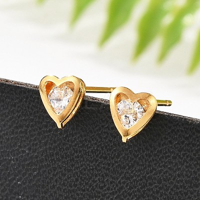 304 Stainless Steel Clear Cubic Zirconia Stud Earrings STAS-E502-02G-01-1