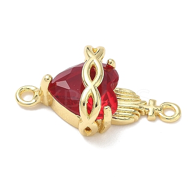 Brass with Glass Dark Red Sacred Heart Connector Charms KK-L253-27G-1