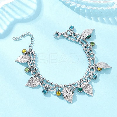 Leaf 304 Stainless Steel Figaro & Ball Chains Double Layers Bracelets BJEW-JB13177-02-1