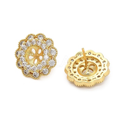 Flower Brass Micro Pave Clear Cubic Zirconia Stud Earring Findings KK-D102-07G-1
