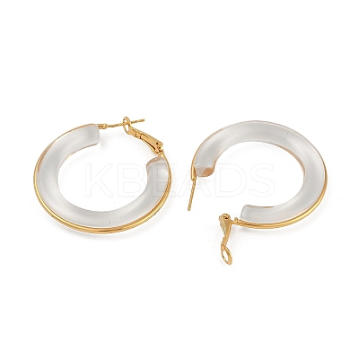 Brass with Transparent Resin Hoop Earrings EJEW-Q391-27G-1