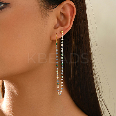 Brass Plastic Round Beads Long Stud Dangle Earrings for Women IU4158-1