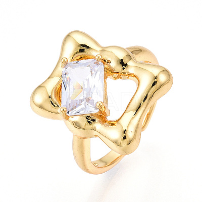 Brass Micro Pave Clear Cubic Zirconia Cuff Rings for Women KK-T074-12G-1