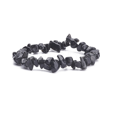 Natural Obsidian Chips Beaded Jewelry Set SJEW-JS01232-01-1