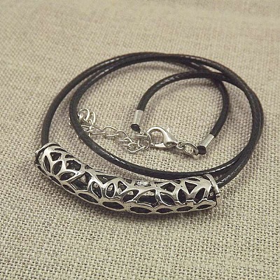 Jewelry Miao Yin Cang Yin Rose Hollow Bend Black Leather Rope Little Fish Lotus Female Short Necklace IZ4680-3-1