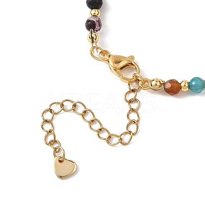 Natural Agate & Brass Round Beaded Bracelets for Women BJEW-JB12852-1