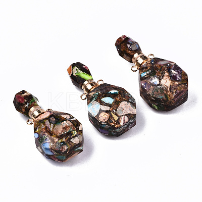 Assembled Synthetic Bronzite and Imperial Jasper Openable Perfume Bottle Pendants G-S366-060D-1