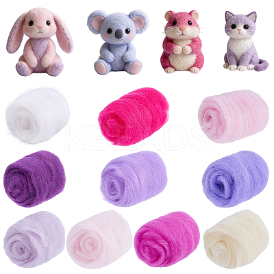 50G 10 Colors Needle Felting Wool Roving DIY-CP0013-77B-1