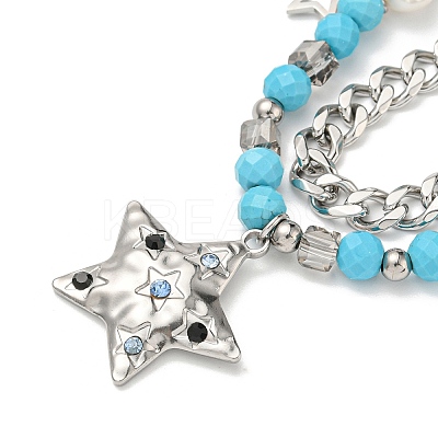 304 Stainless Steel Glass Double Layer Necklaces NJEW-K259-02P-1