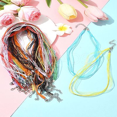 36Pcs 9 Colors Waxed Cord and Organza Ribbon Necklace Making NCOR-FS0001-03-1