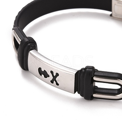 201 Stainless Steel Rectangle Link Bracelet with PU Leather Cord for Men Women BJEW-G649-07P-03-1