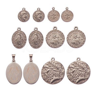 12Pcs 6 Style 304 Stainless Steel Pendants STAS-SZ0001-44P-1