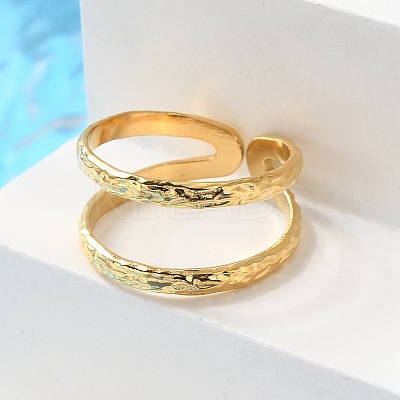 Ion Plating(IP) 304 Stainless Steel Double Line Open Cuff Ring for Women RJEW-S405-200G-1