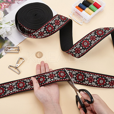 Ethnic Style Polyester Jacquard Flower Ribbon for Garment Accessories OCOR-WH0097-83B-1