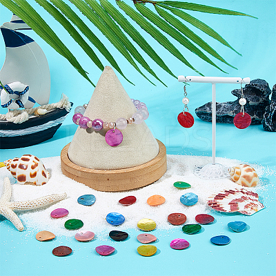 Natural Akoya Shell Dyed Disc Charms SHEL-WH0005-05D-1
