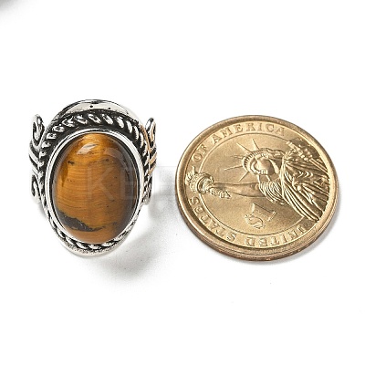 Natural Tiger Eye Adjustable Rings RJEW-I108-01AS-12-1