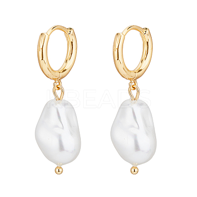1 Pair Plastic Pearl Dangle Hoop Earrings EJEW-FI0002-23-1