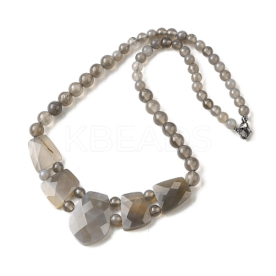 Natural Grey Agate Faceted Bib Graduated Beaded Necklaces for Women NJEW-B128-01F-1