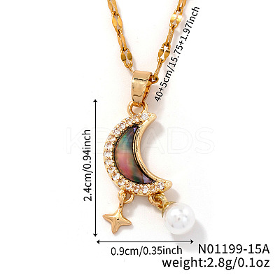 Chic Brass Crystal Rhinestone Moon Star Pendant Necklaces LS-QW2604-2-1