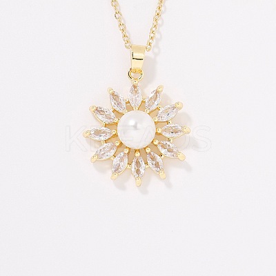 Fashionable Brass Clear Cubic Zirconia Pendant Cable Chain Necklaces for Women FN2830-4-1