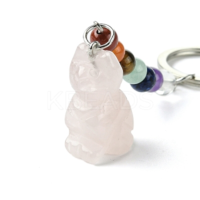 Cat Natural Rose Quartz Keychain KEYC-F040-11C-1