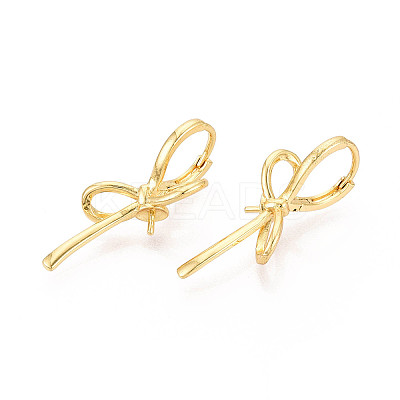 Brass Huggie Hoop Earring Findings for Half Drilled Beads KK-T071-15G-1