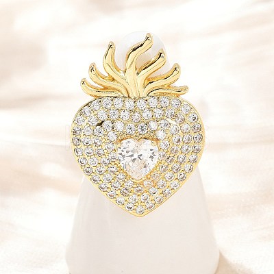 Brass Micro Pave Clear Cubic Zirconia Cuff Rings RJEW-P155-04B-G-1
