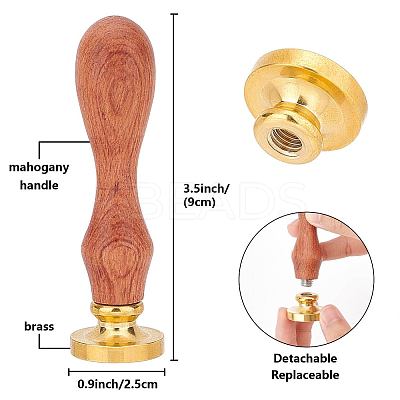 Brass Wax Seal Stamp with Wood Handle AJEW-WH0412-0329-1