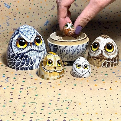 Easter Wood New Owl Nesting Egg Display Decorations DJEW-PW0012-017-1